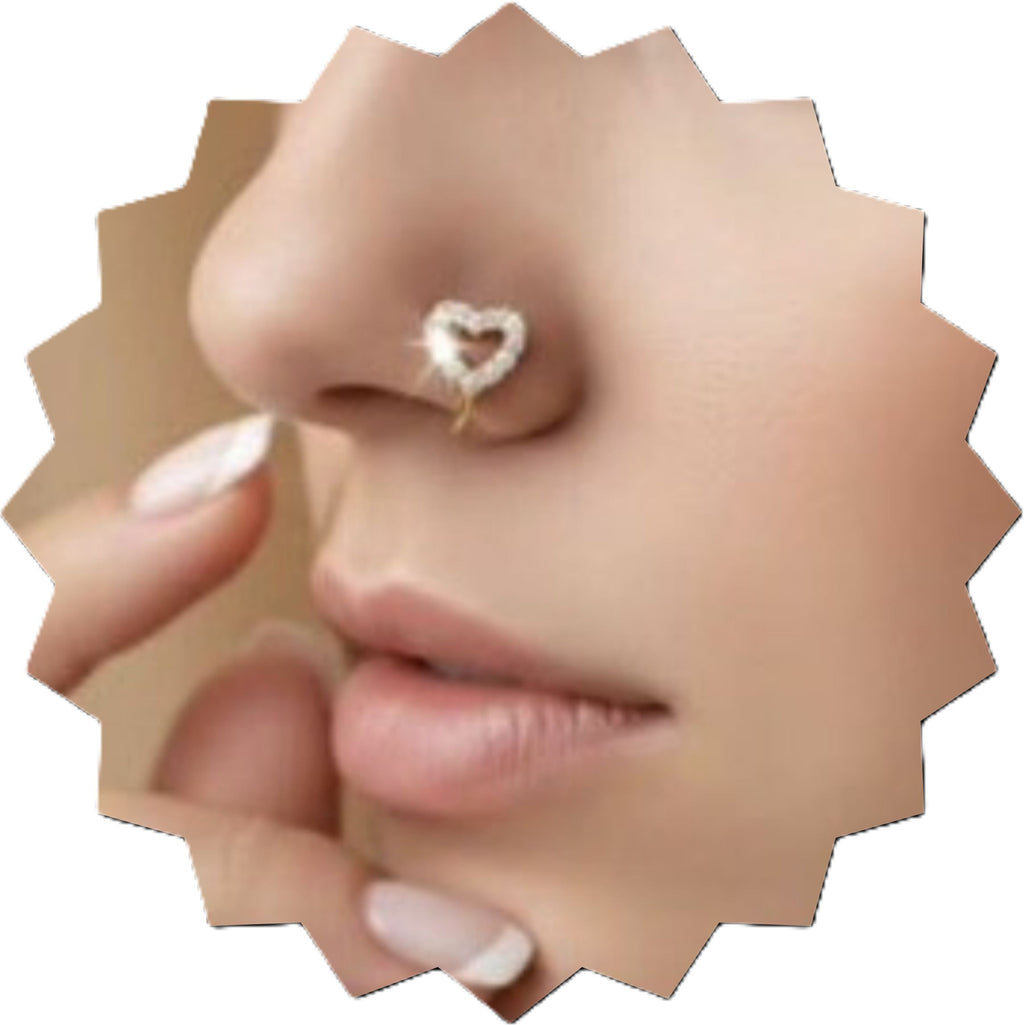 CZ Stone Heart Outline Nose Pin