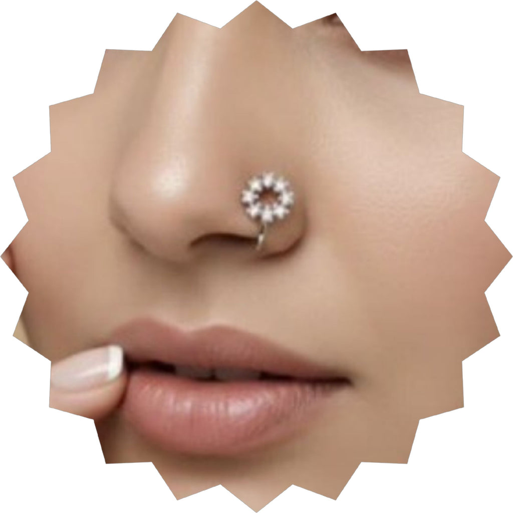Silver Crystal Halo Nose Pin