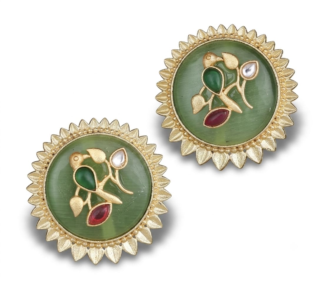Jade Kundan Stud Earrings