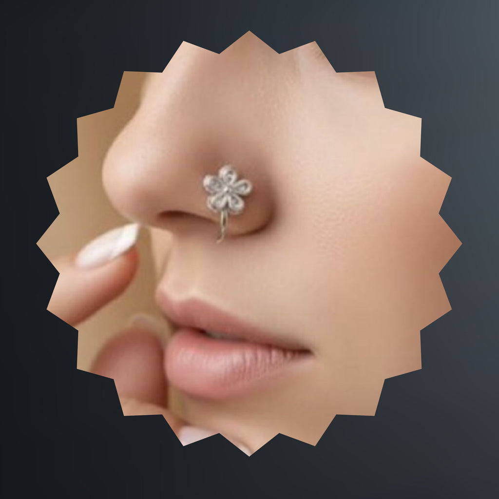 Silver Filigree Flower Nose Pin
