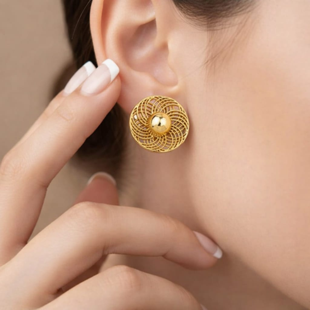 Gold Wire Swirl Stud Earrings – Dome Knot Ball Centre