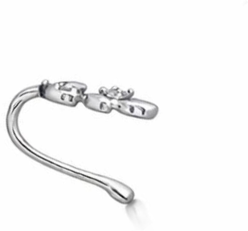 Silver Leaf Nose Pin with Crystal Accents
