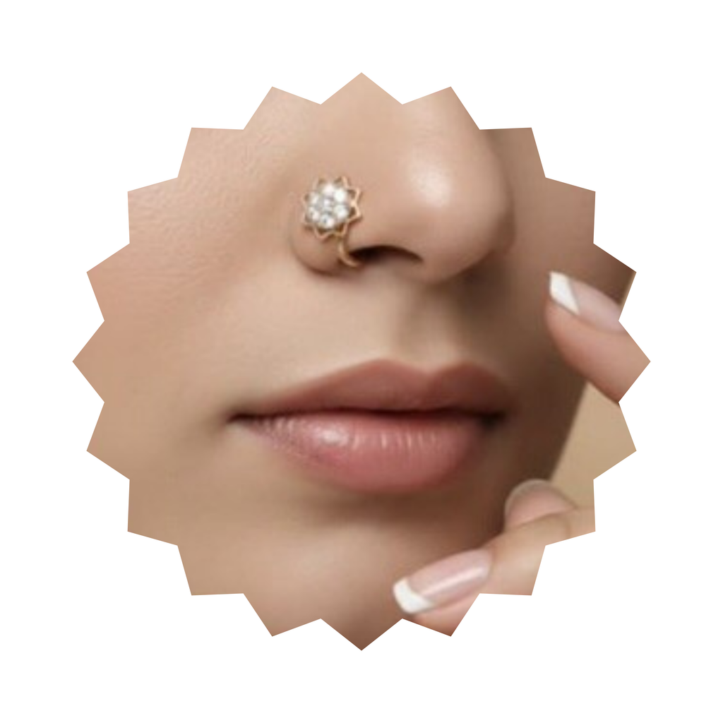 Rose Gold Flower Nose Pin with Crystal Stone
