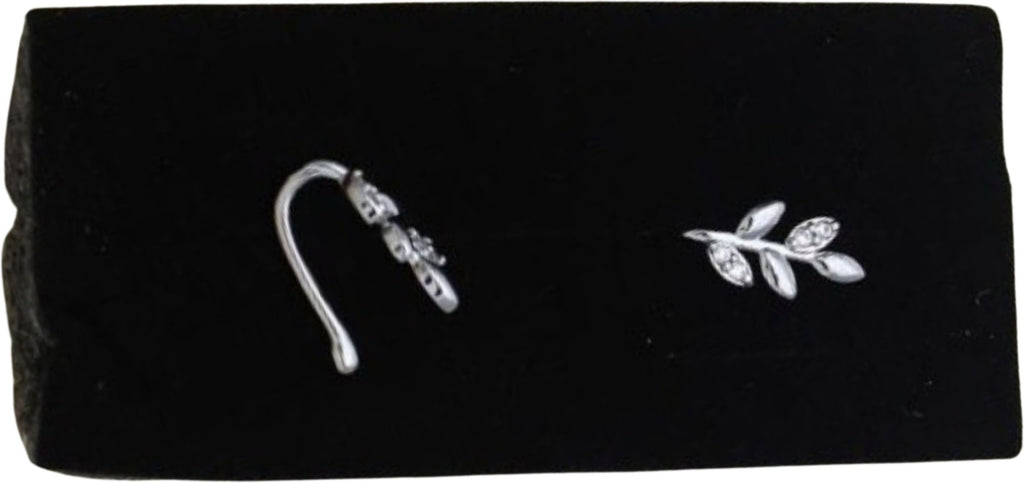 Silver Leaf Nose Pin with Crystal Accents