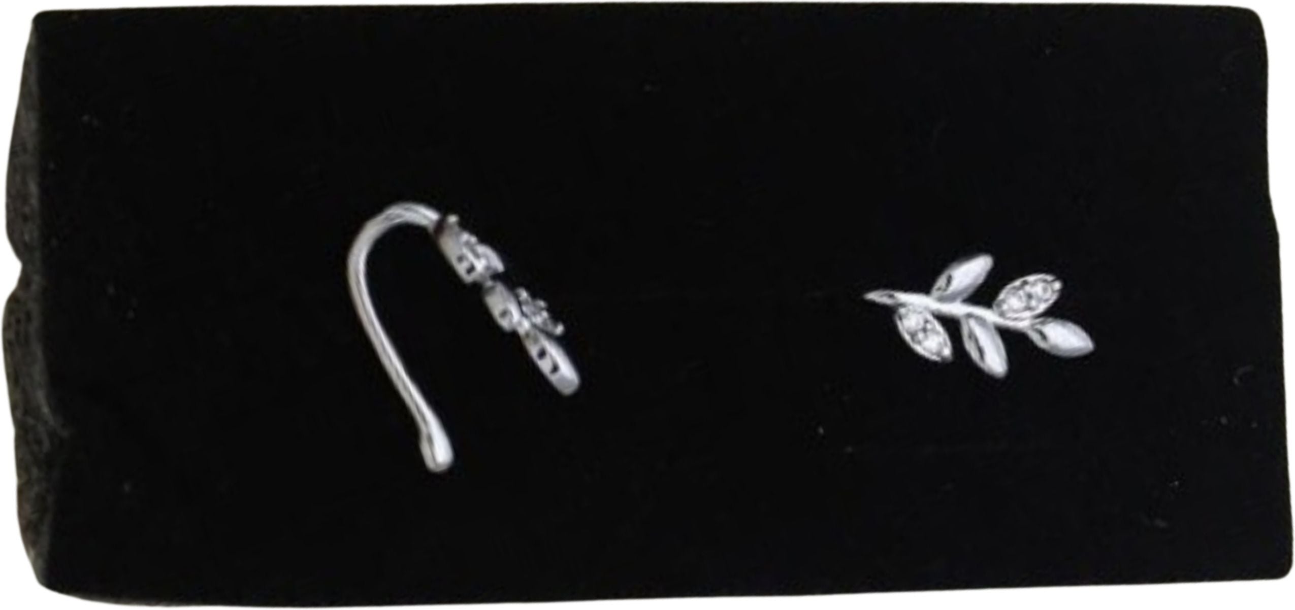 Silver Leaf Nose Pin with Crystal Accents