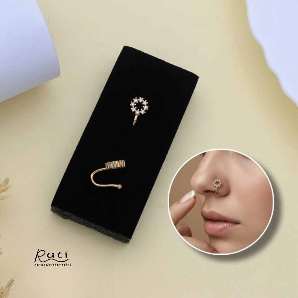 Gold Circle Nose Ring with Pearl Bead Halo