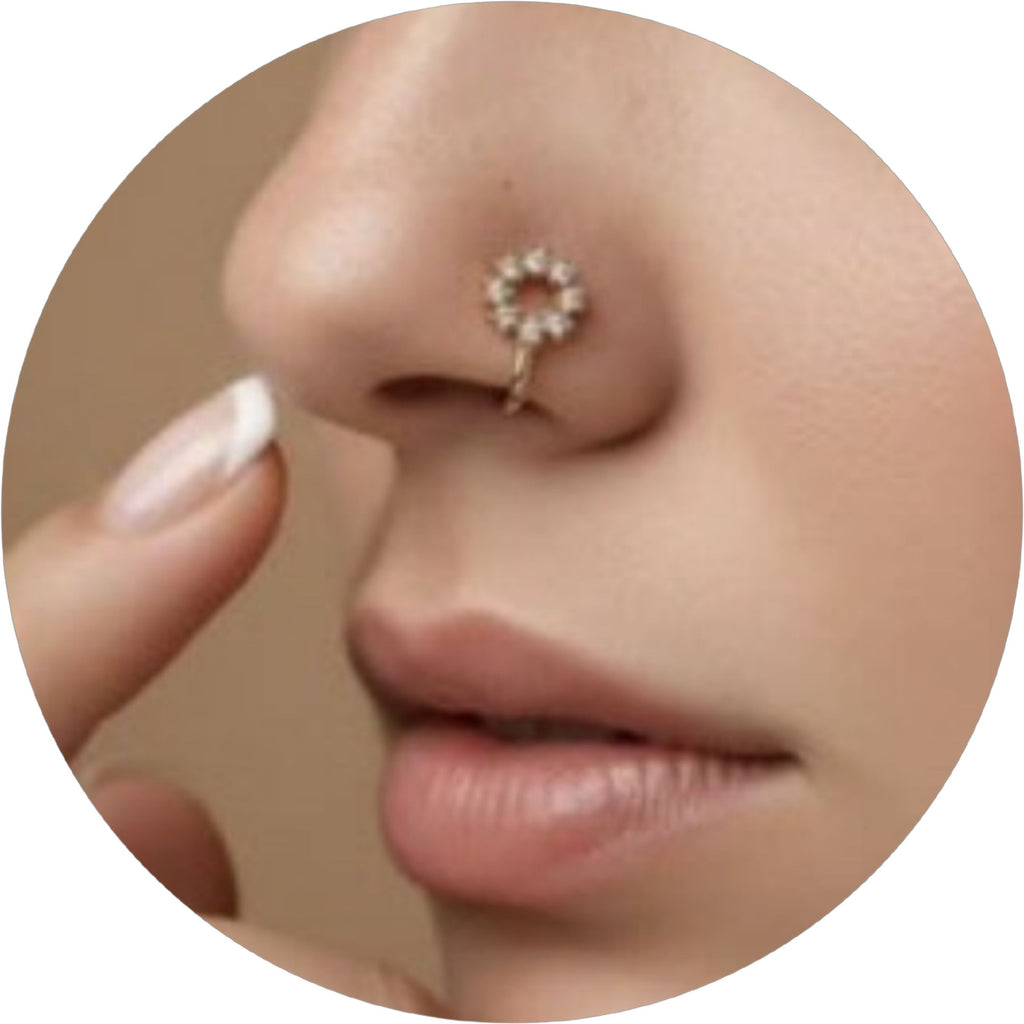 Gold Circle Nose Ring with Pearl Bead Halo
