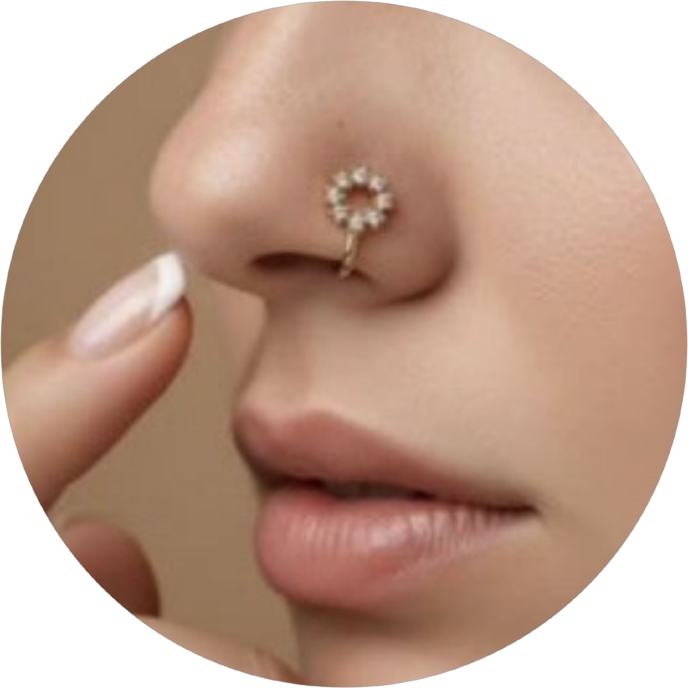 Gold Circle Nose Ring with Pearl Bead Halo
