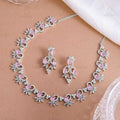 Pink Rose Quartz & CZ Diamond Floral Necklace & Earrings Set