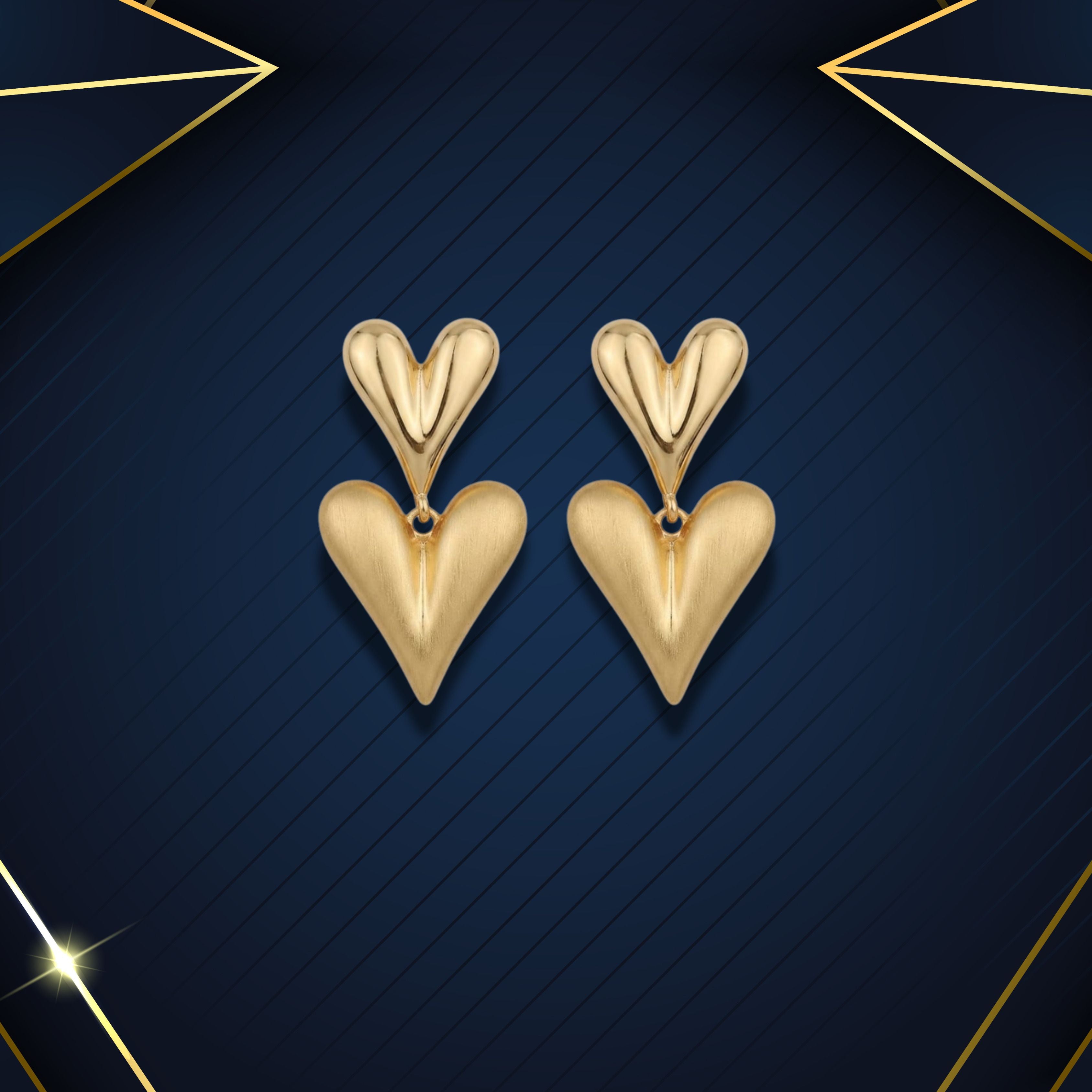 Gold Double Heart Drop Earrings