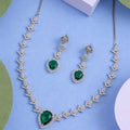Emerald Green & CZ Diamond Teardrop Necklace & Earring Set