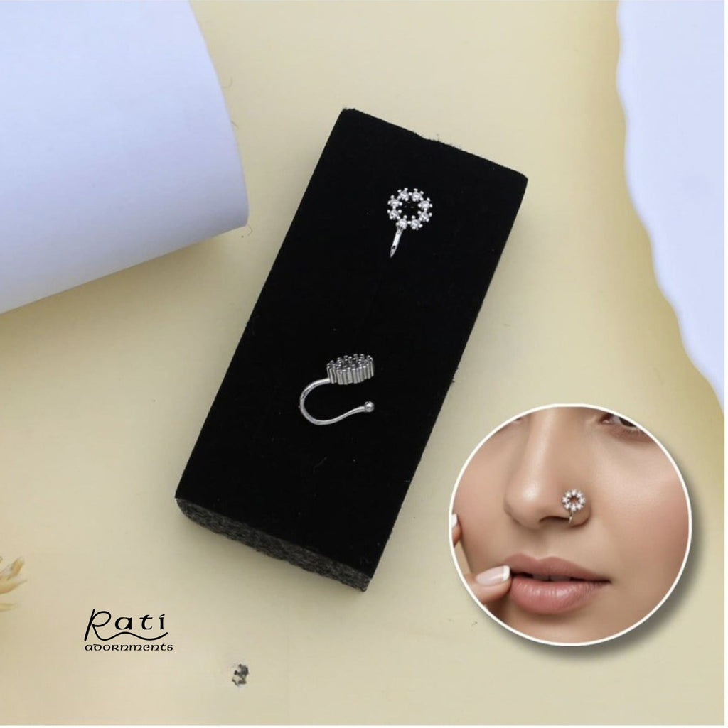 Silver Crystal Halo Nose Pin