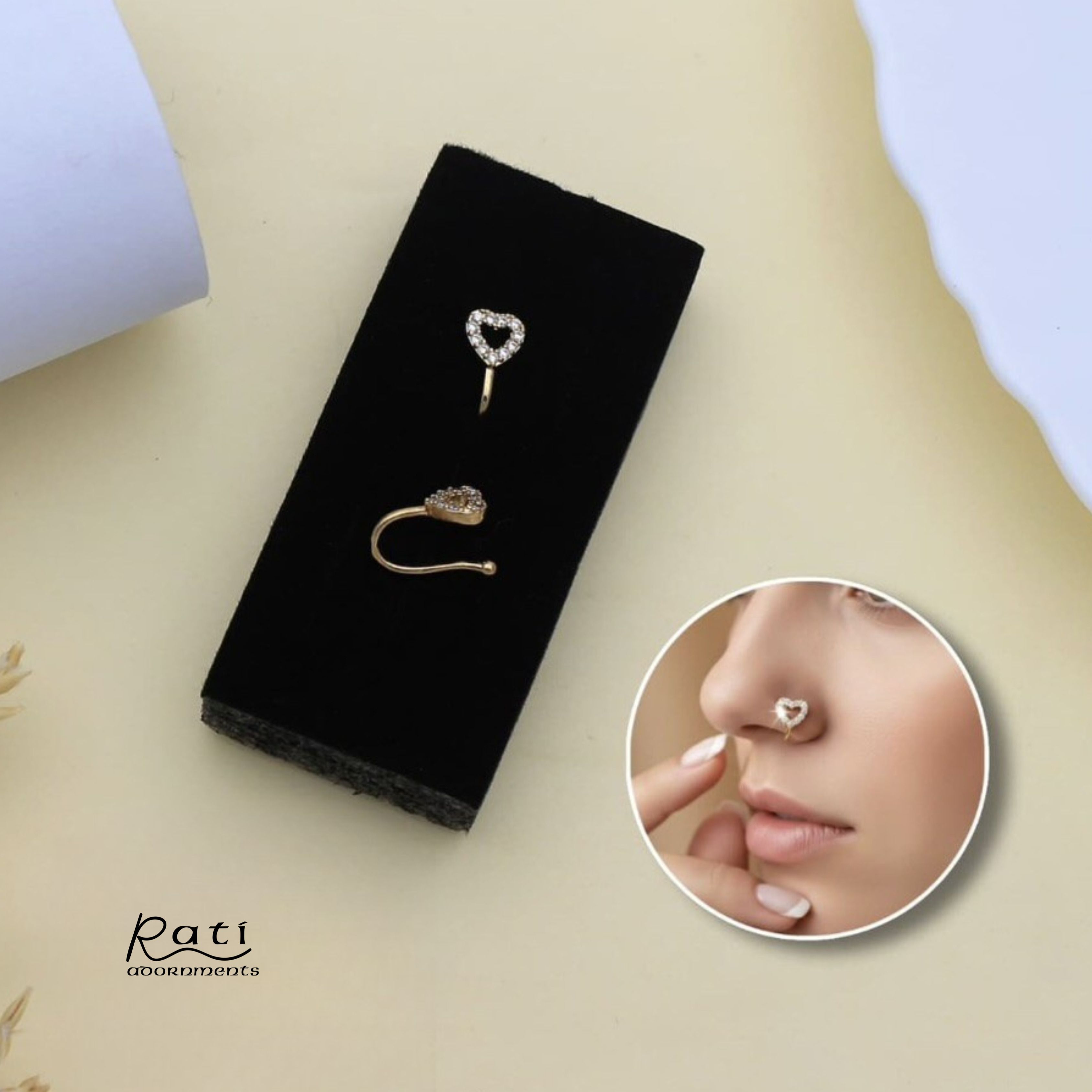 CZ Stone Heart Outline Nose Pin