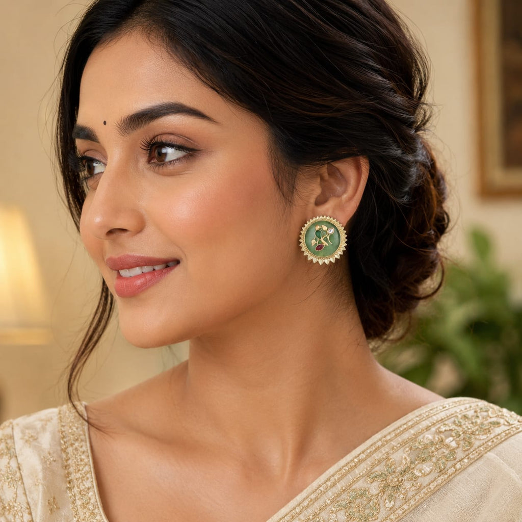 Jade Kundan Stud Earrings