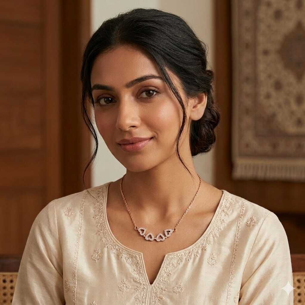Rose Gold Four-Leaf Clover Heart CZ Pendant Necklace