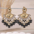 Kundan Chandbali Earrings with Black Onyx Beads & Pearl Drops