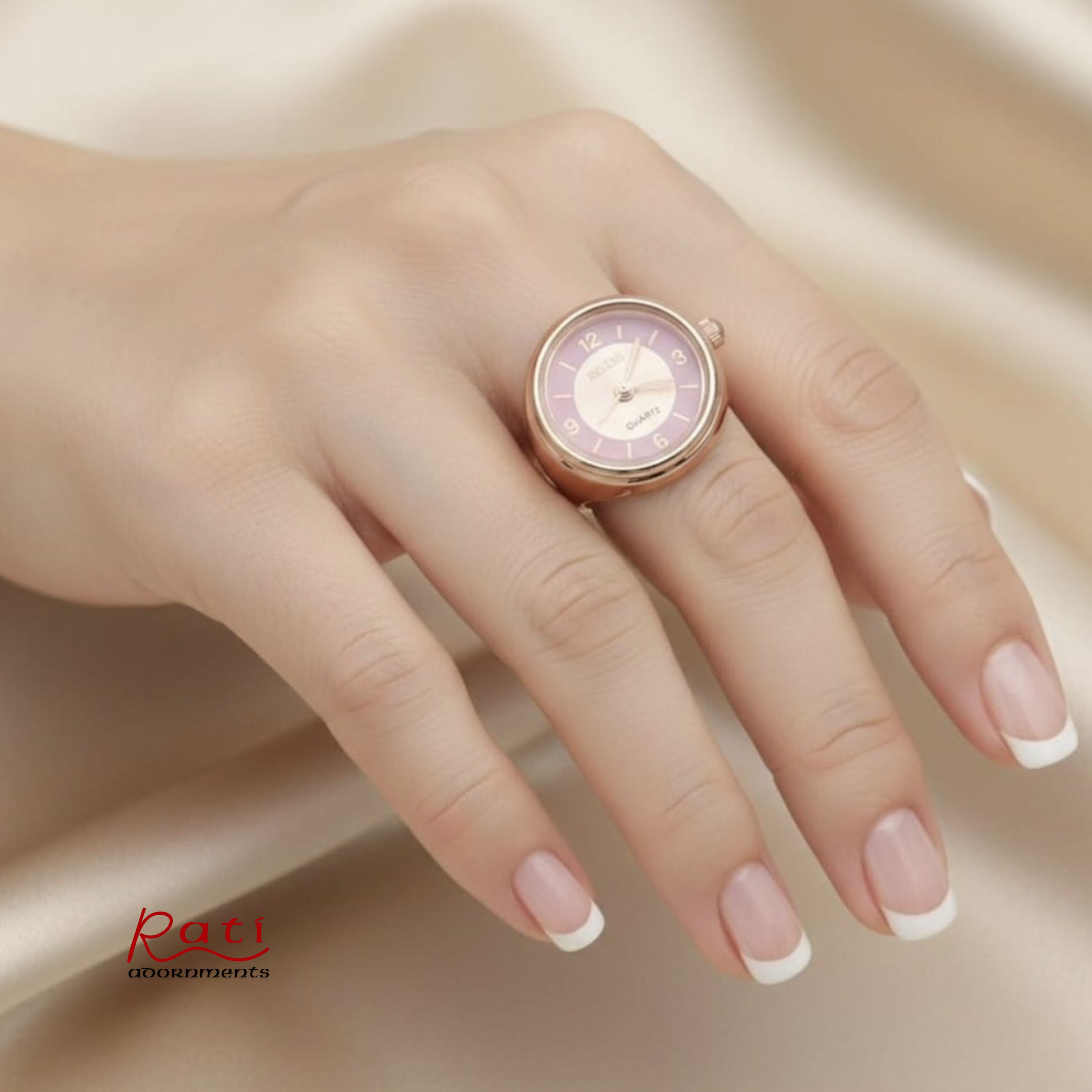 Rose Gold Watch Ring – Lavender Dial Quartz