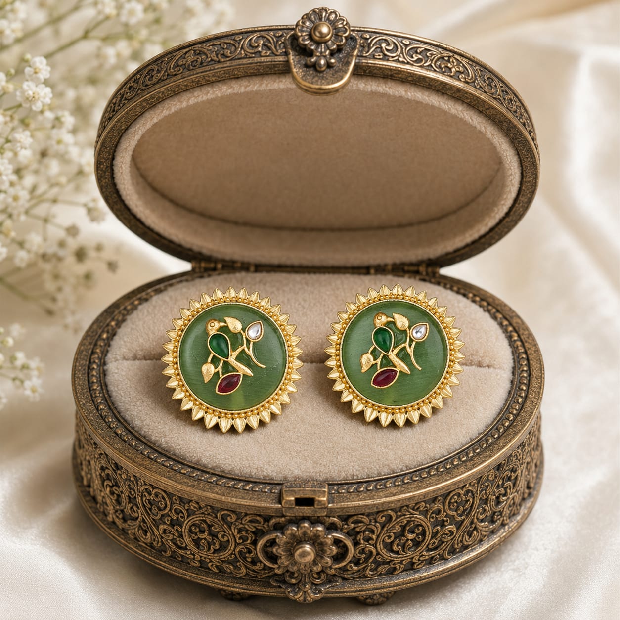Jade Kundan Stud Earrings
