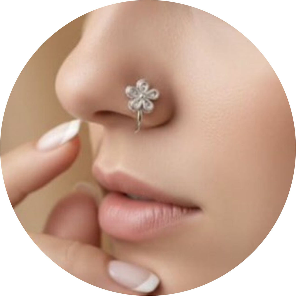 Silver Filigree Flower Nose Pin