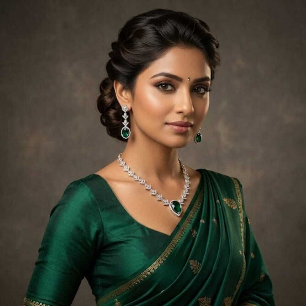 Emerald Green & CZ Diamond Teardrop Necklace & Earring Set