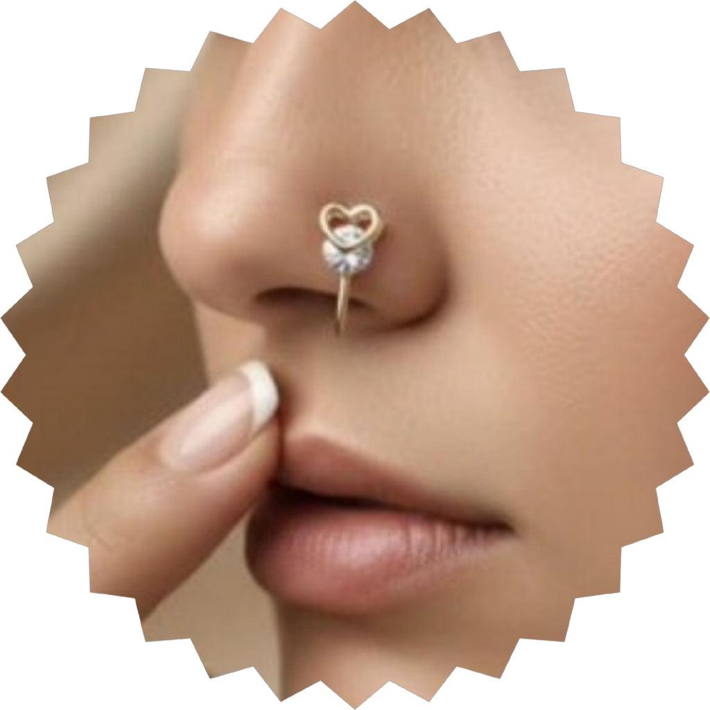 Gold Heart Nose Pin with CZ Stone