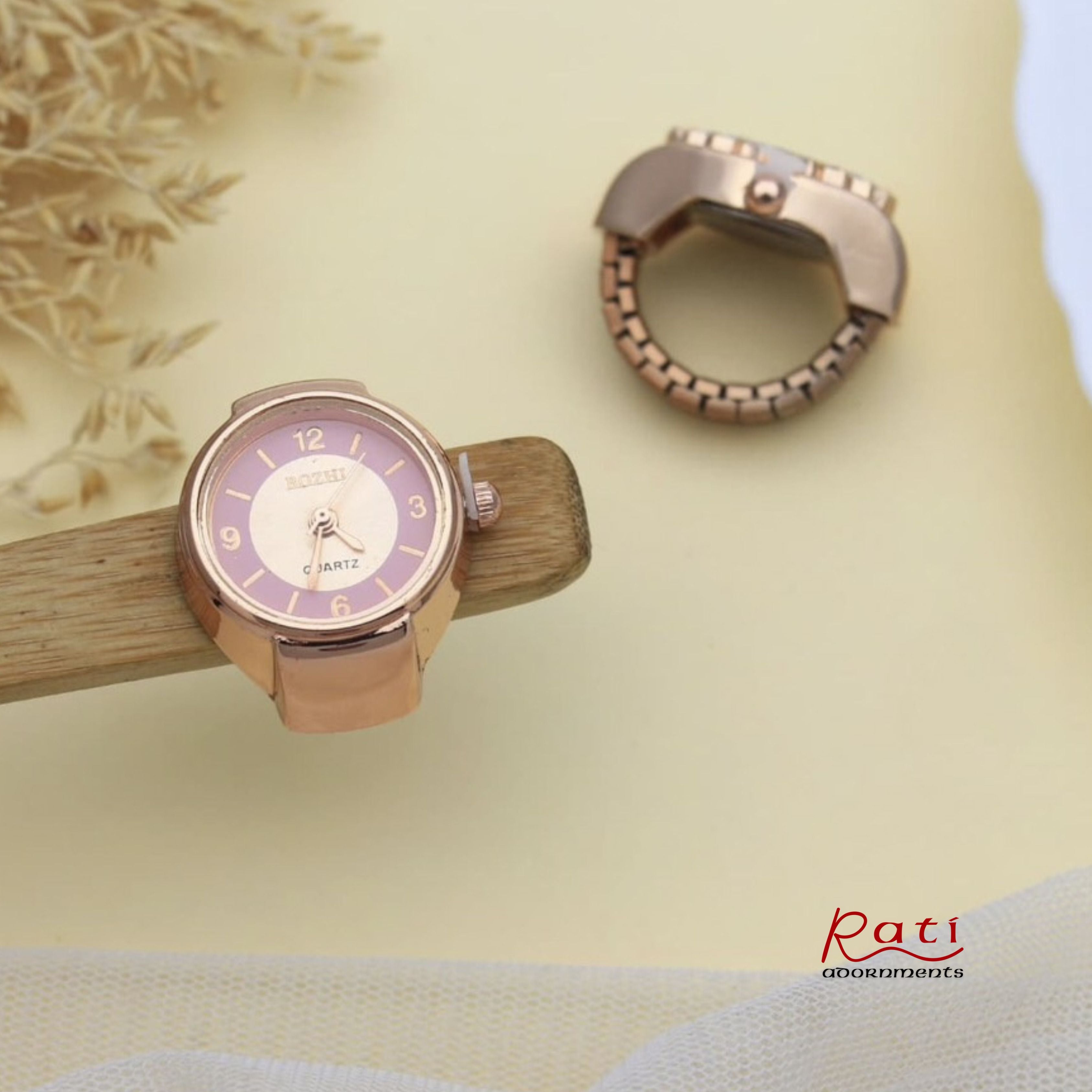 Rose Gold Watch Ring – Lavender Dial Quartz
