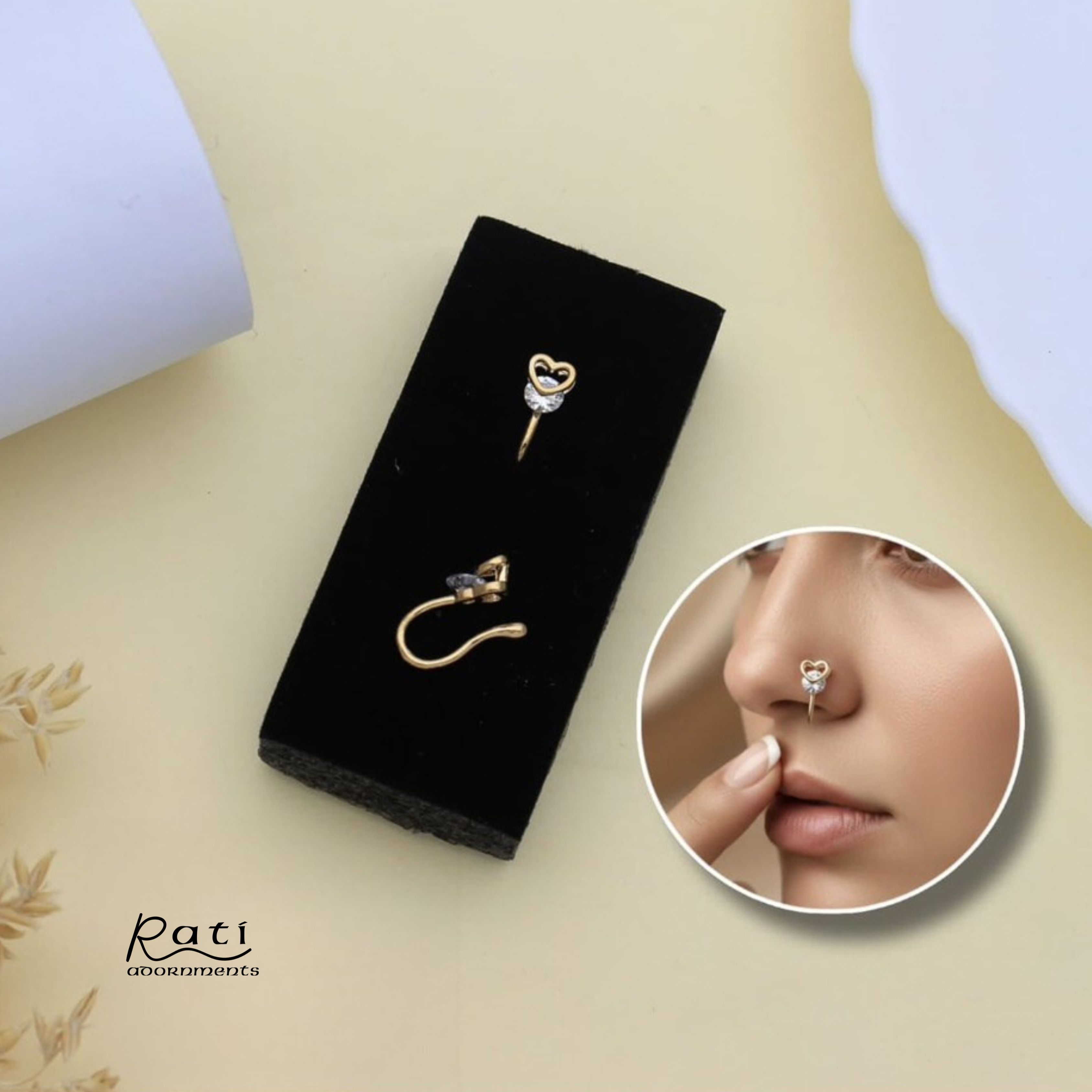 Gold Heart Nose Pin with CZ Stone