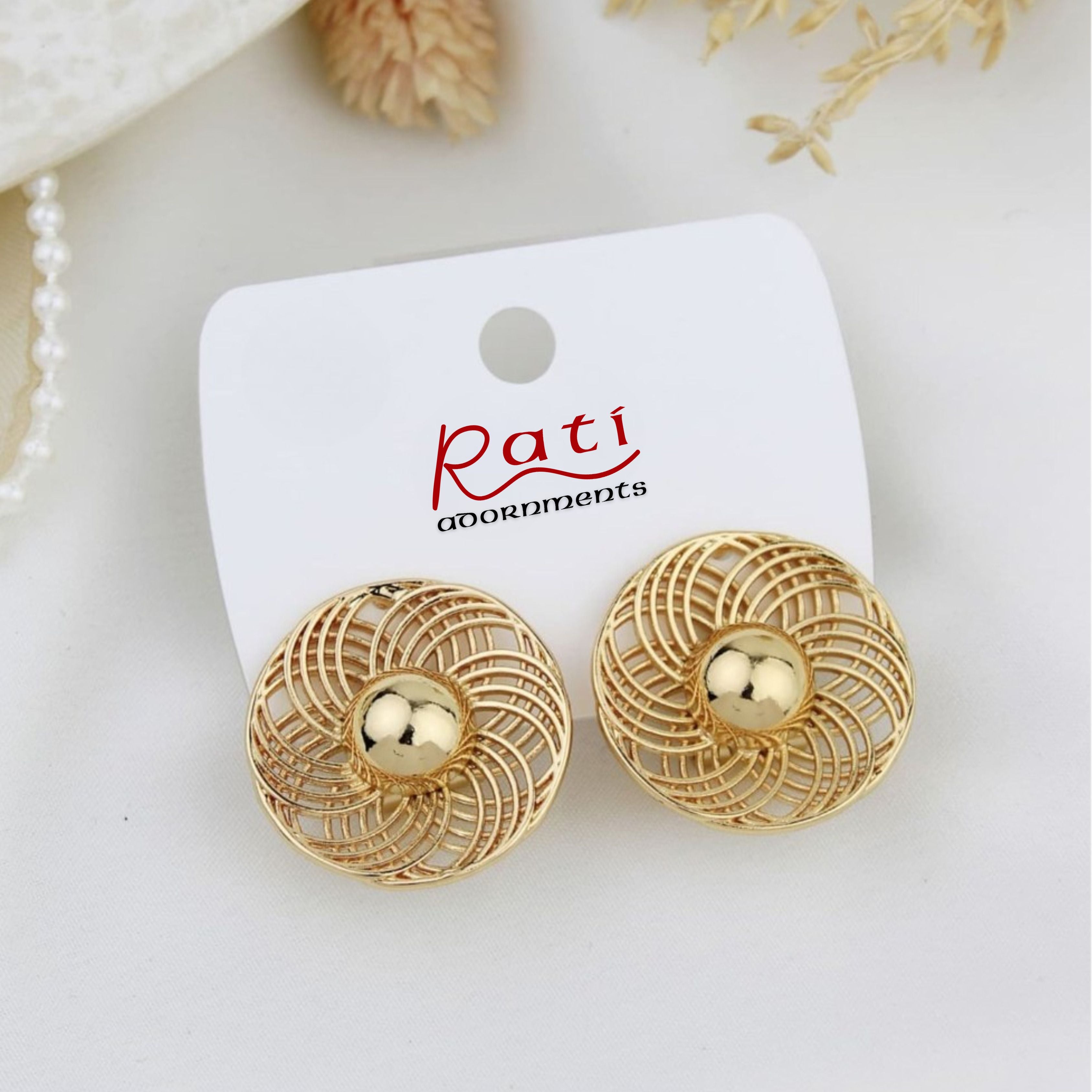 Gold Wire Swirl Stud Earrings – Dome Knot Ball Centre