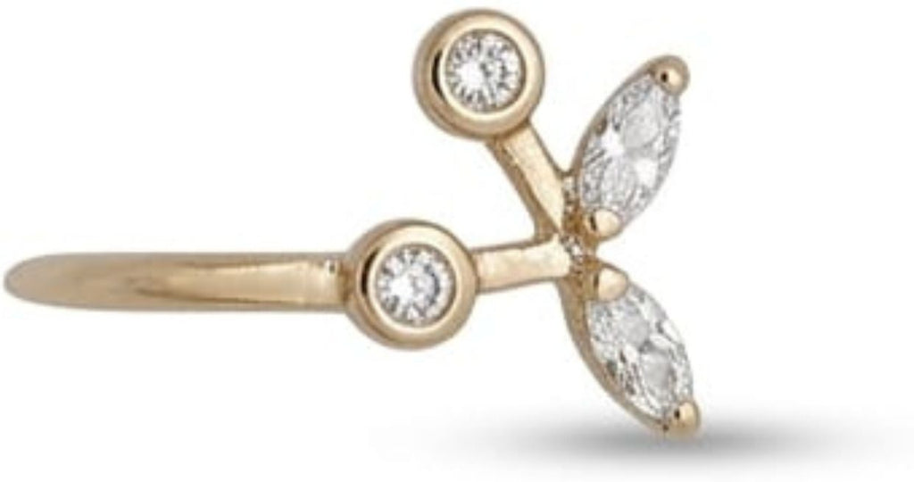 Gold Floral Branch Nose Pin with CZ Stones