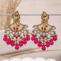 Kundan Chandbali Earrings with Hot Pink Beads & Pearl Drops