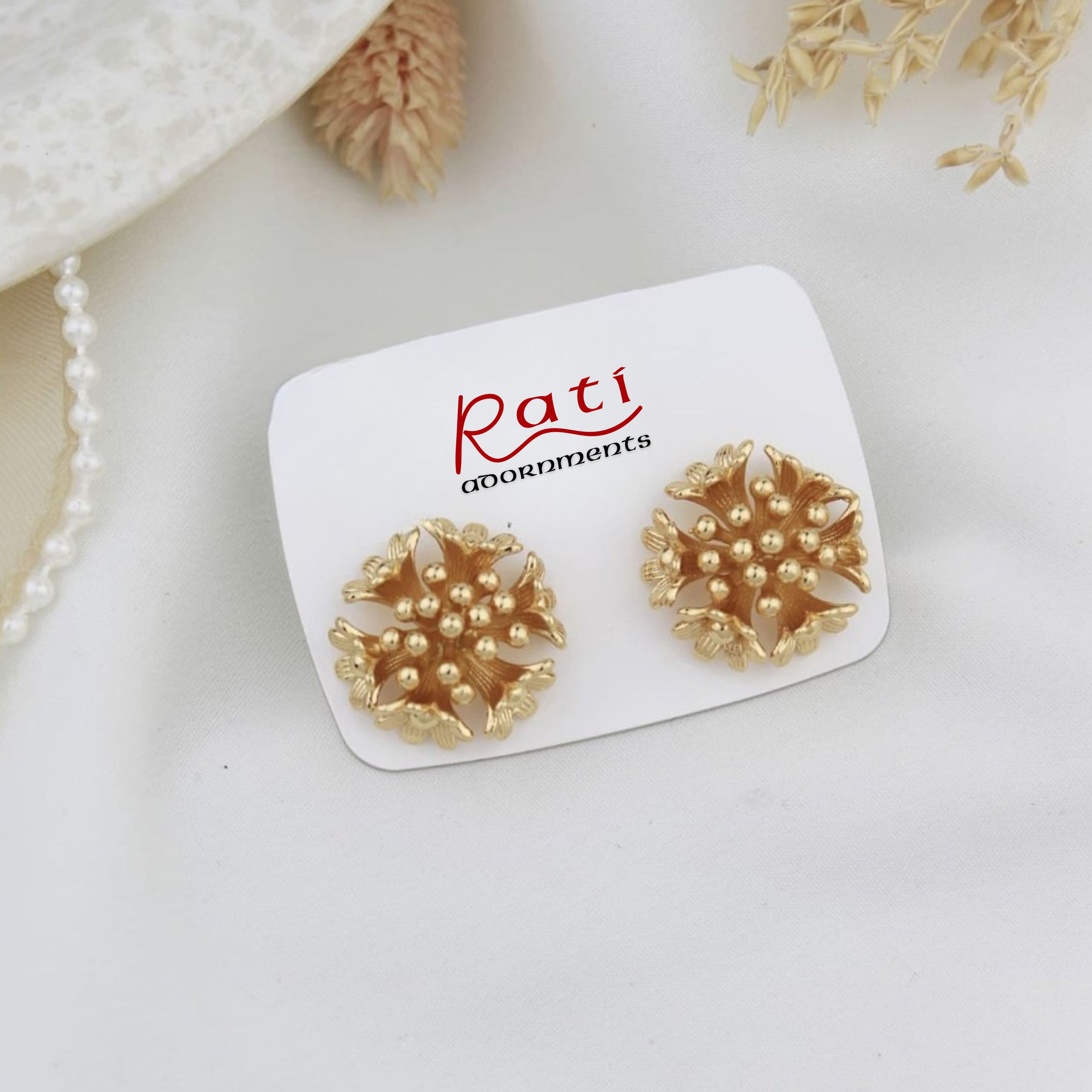 Gold Floral Cluster Stud Earrings