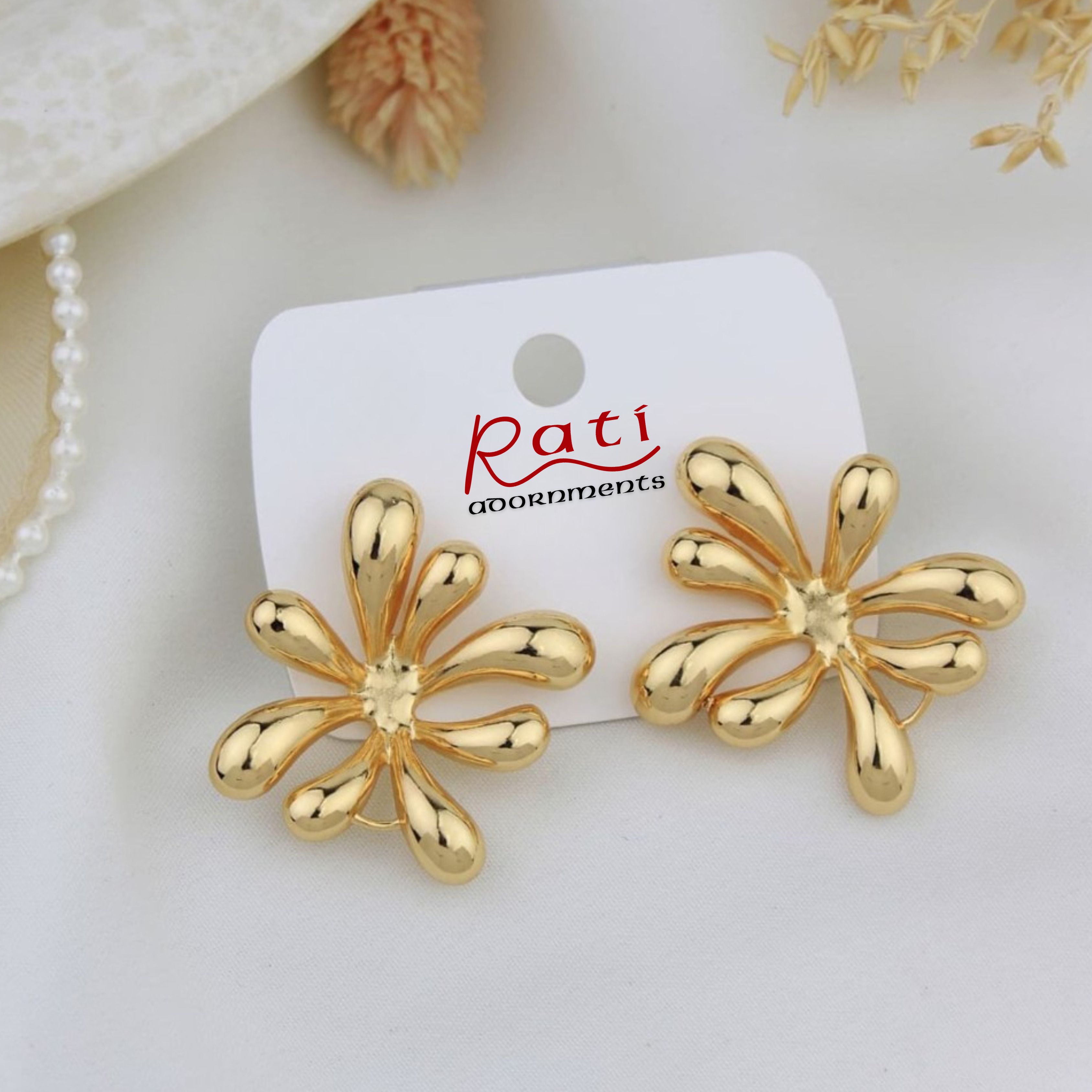 Gold Bloom Stud Earrings – Chunky Floral Statement