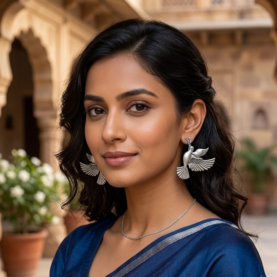 Oxidised Silver Flying Dove Stud Earrings