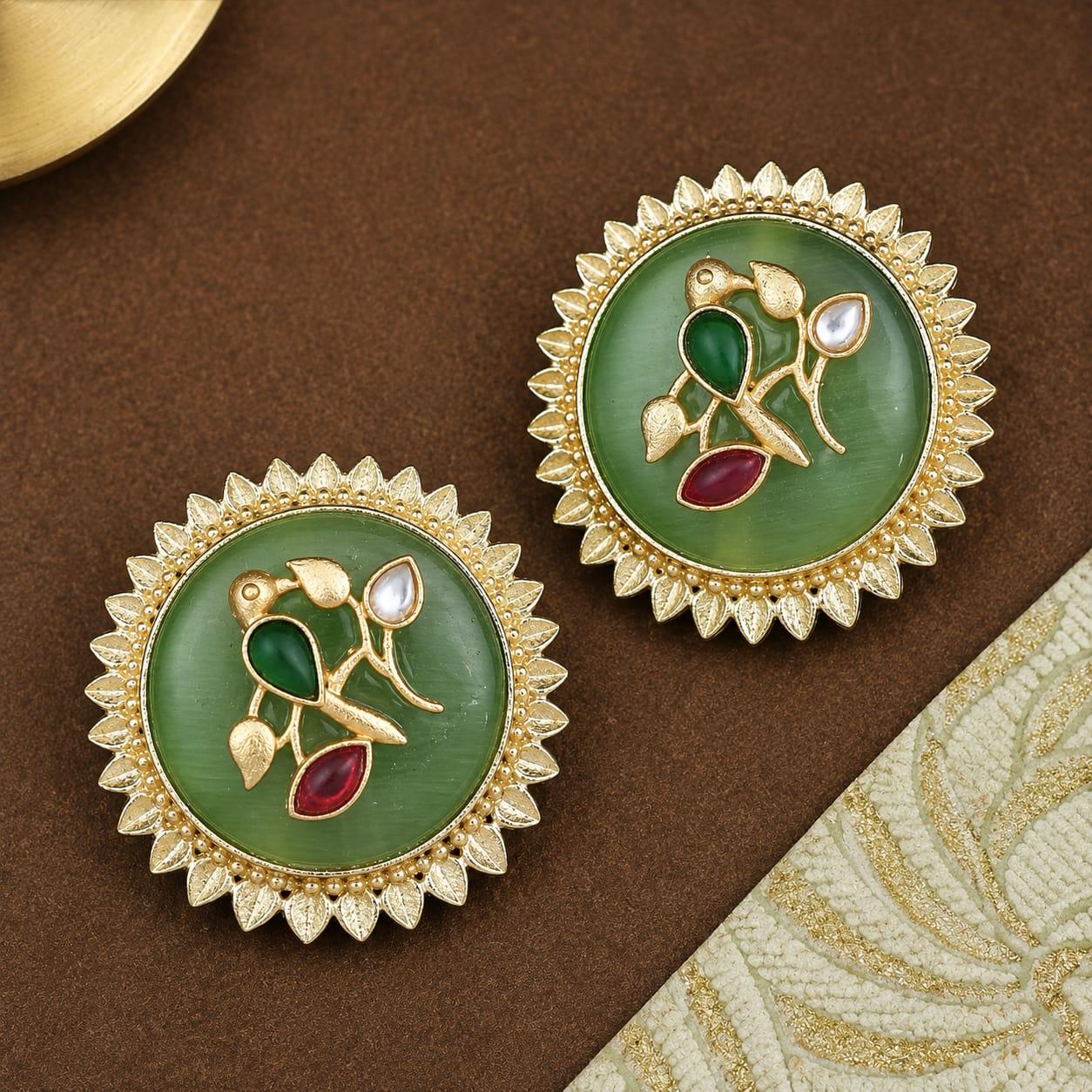 Jade Kundan Stud Earrings