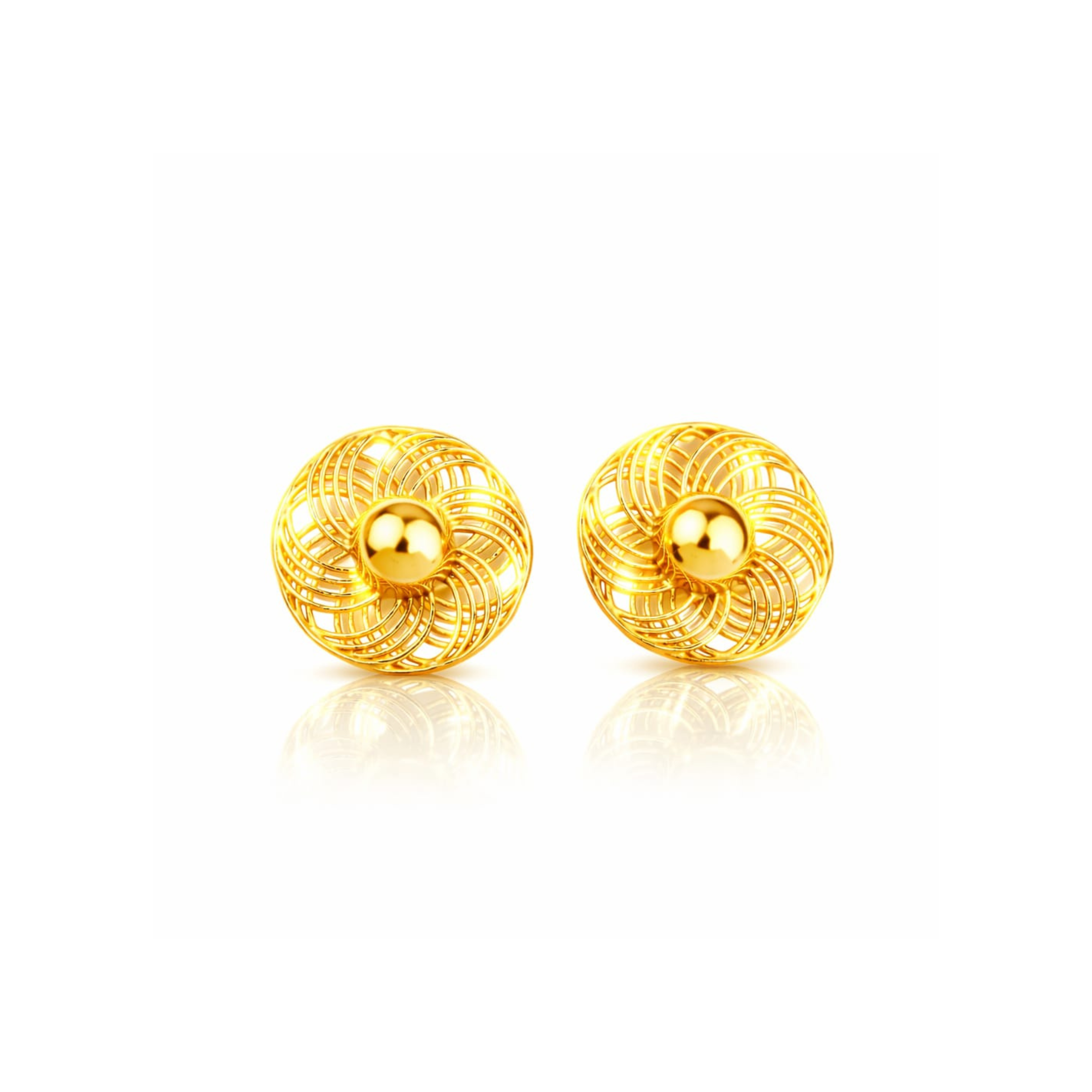 Gold Wire Swirl Stud Earrings – Dome Knot Ball Centre