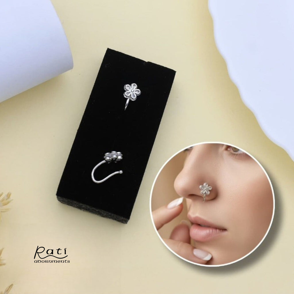 Silver Filigree Flower Nose Pin