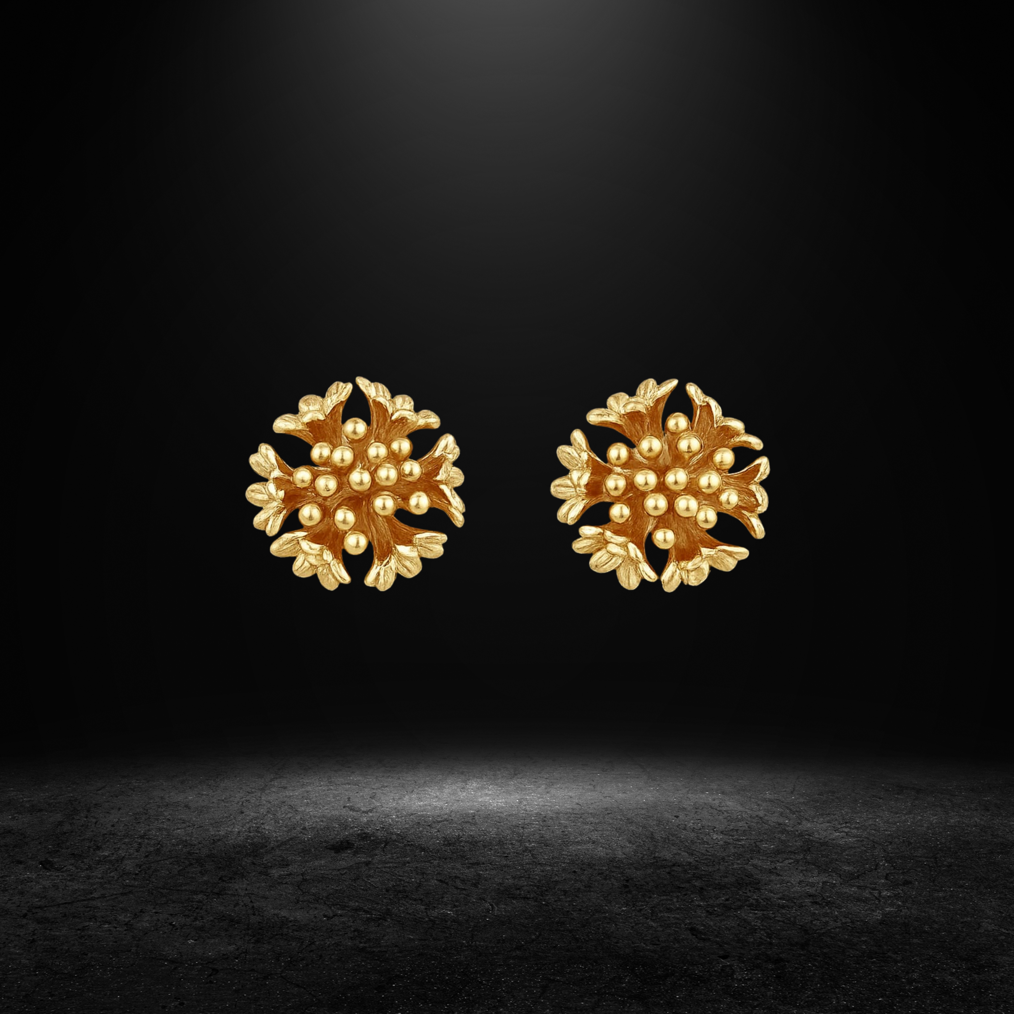 Gold Floral Cluster Stud Earrings