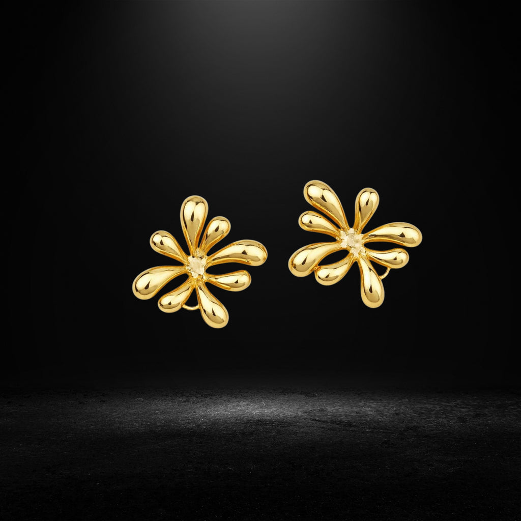 Gold Bloom Stud Earrings – Chunky Floral Statement