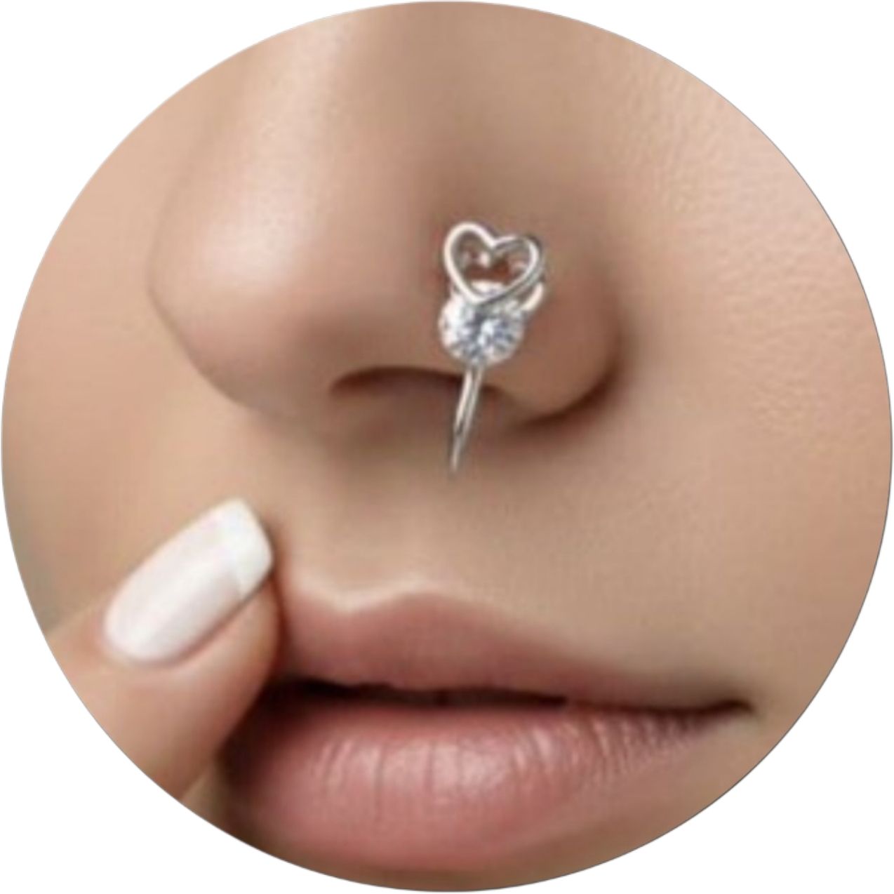 Silver Heart Nose Pin with Blue CZ Stone
