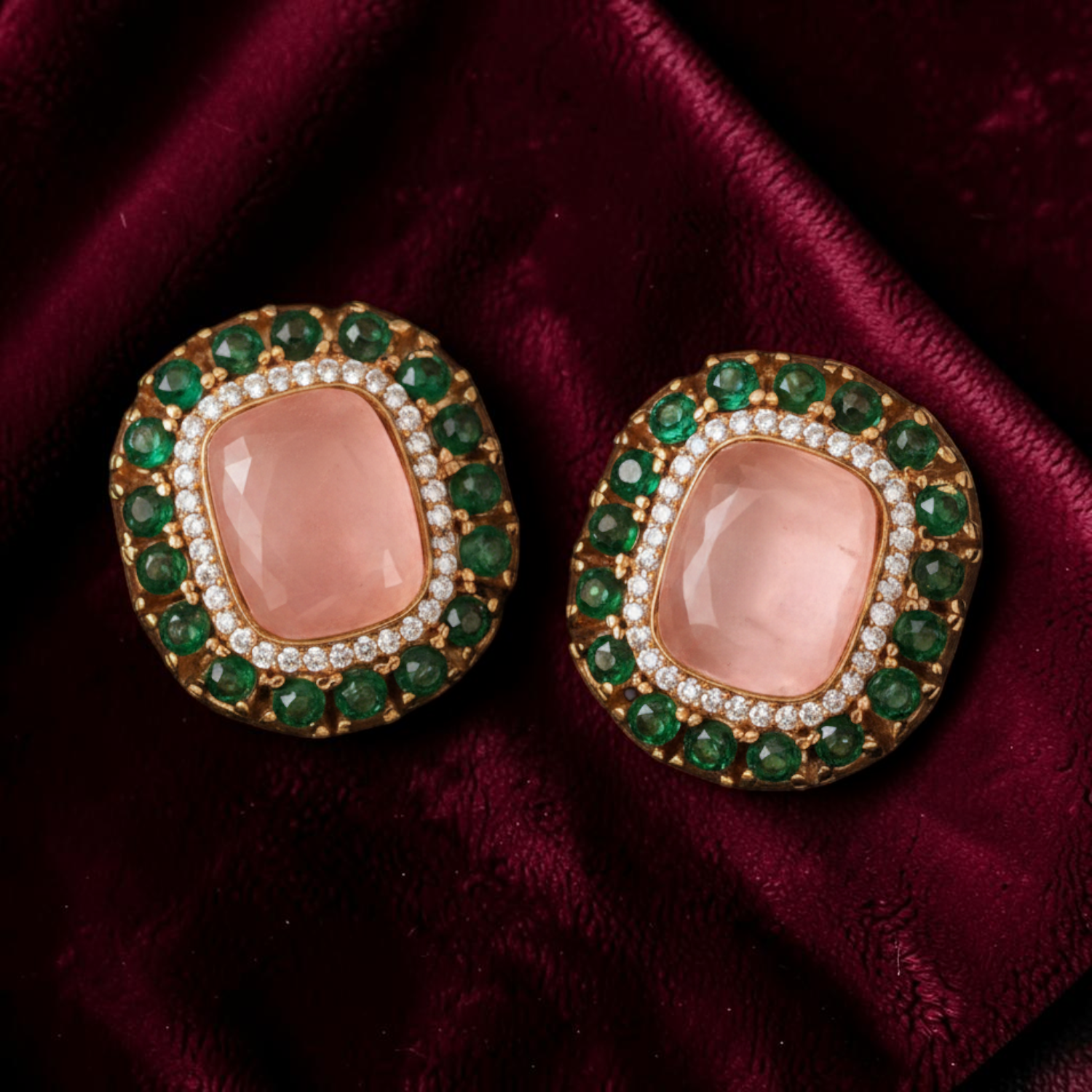 Pink Cushion Cut Earrings