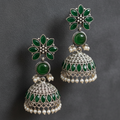 Oxidised Silver Jhumka Green