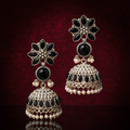 Black Oxidised Silver Jhumka Earrings with Pearl Drops