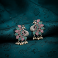 Peacock Oxidised Silver Earrings with Pink & Turquoise Stones