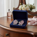 Pink Peacock Oxidised Silver Earrings with Pearl Drops