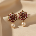 Ruby Kundan Meenakari Disc Earrings with Pearl Drop