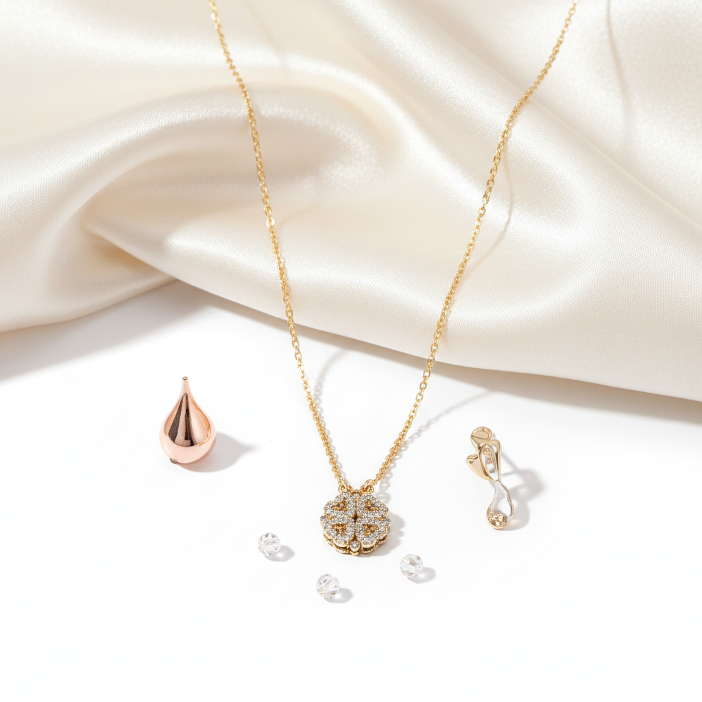 Gold Four-Leaf Clover CZ Pendant Necklace