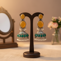 Yellow Stone & Green Jhumka Earrings