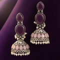 Purple Stone & Pink Jhumka Earrings