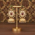 Pearl Kundan Chandbali Jhumka Earrings