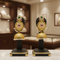 Gold Temple Chandbali Jhumka Earrings